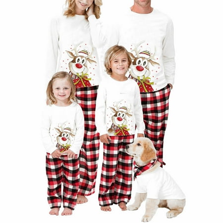 

Frobukio Family Matching Christmas Reindeer Pajamas Set Women Baby Kids and Dog Sleepwear Xmas Nightwear White Mom-L