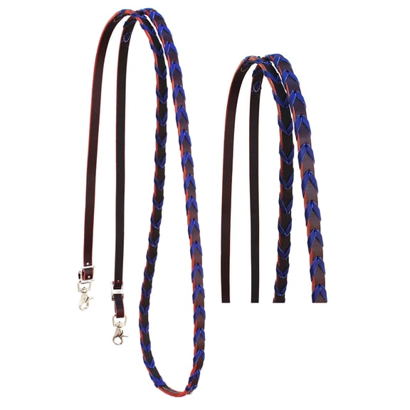 Horse Western 8' Long Tack Blue Laced Brown Leather Barrel Contest Reins 6657RB