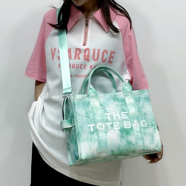 Bolso De Hombro Bolso Bolsos de hombro de lona Casual Tie Dyeing Crossbody Tote Letter para fiesta (verde)