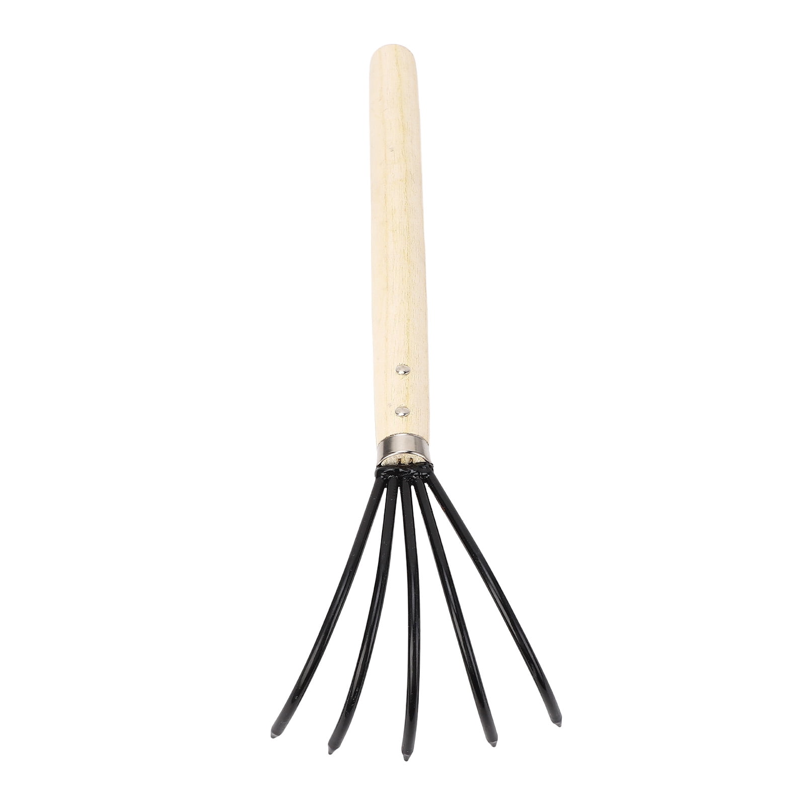 Râteau à Main 5 Dents Acier - Manche Ergonomique Bois - Outil Jardinage Cultiver Labourer Aérer
