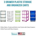 thumbnail image 4 of HOMZ Drawer Tower, 3-Tier Clear Plastic Rolling Storage Cart, Removable Wheels, White, 4 of 8