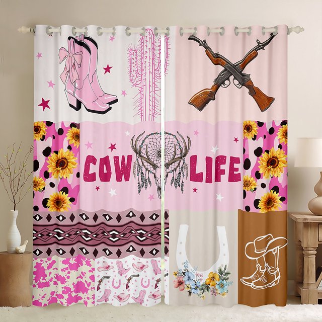Rideaux Occultants Western Longhorn Taureau Crâne Rideaux 2 Panneaux 42"Lx84"H, Attrape-Rêves Bohème Rideaux & Draperies Géométrie Exotique Rideaux Aztèques