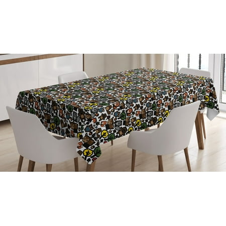 

Woodland Tablecloth Forest Pattern with Funny Bears Deer Fox and Raccoons Fallen Leaves Season Theme Rectangular Table Cover for Dining Room Kitchen 60 X 84 Inches Multicolor by Ambesonne