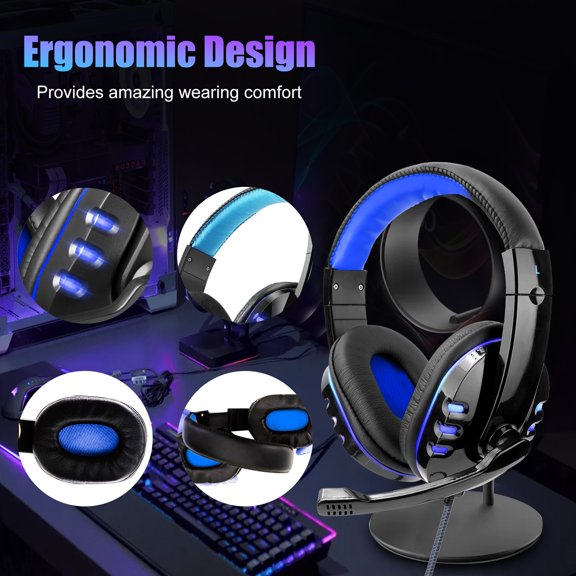 Gaming Headphones with Noise Cancelling Mic, Gaming Headset Fit for PS4, PS5, PC, Xbox One, Over Ear Headphones with Stereo Surround Sound for Laptop Tablet Mobile Phone Computer, Black