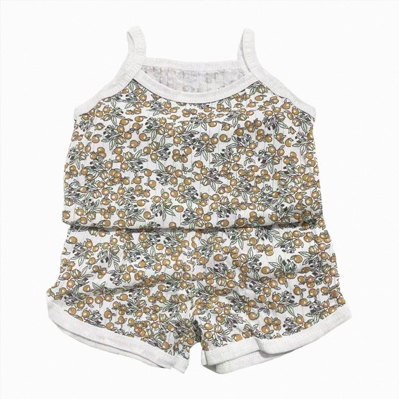 KPOPLK Toddler Baby Girl Clothes Sumemr Teen Sleeveless Tank Tops Ruffle Halter Shirts Floral Shorts 2 Piece Set Summer Pajamas Outfits(5-6 Years,Orange)
