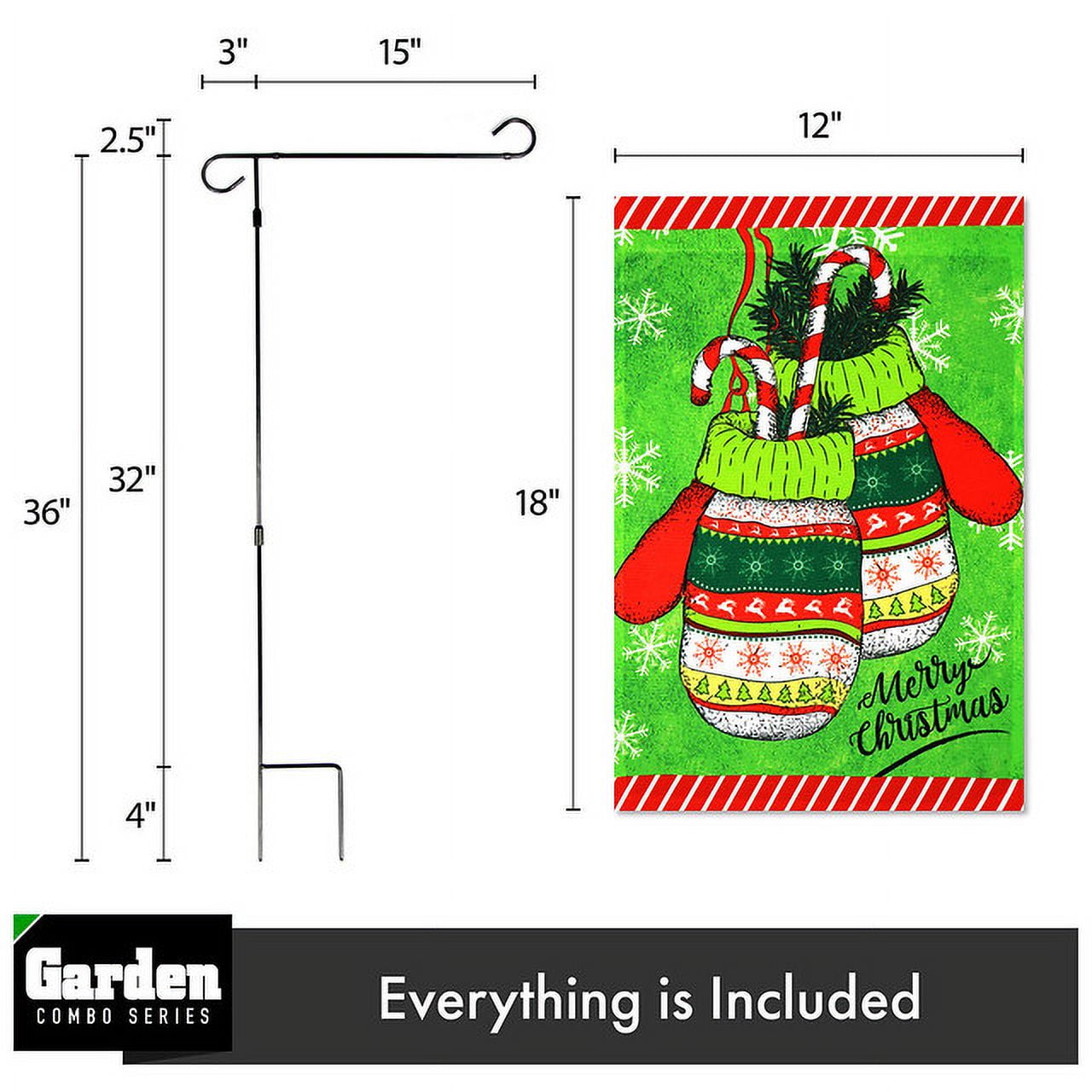 G128 2sets: 36"x16" Garden Yard Flag Stand Stake Black & 12"x18" Christmas Garden Flag Mittens Outside