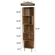 BALANBO 5-Tier Cube Corner Bookshelf Bamboo Corner Bookcase Brown,Modern Display Storage Rack,Brown