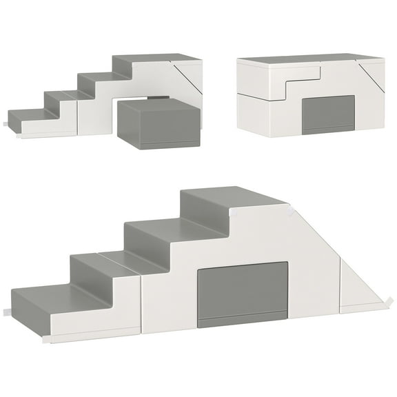 Soft Play Mat Qaba Foam Play Set for Toddlers and Children, Easy-to-clean 2 Piece Soft & Safe Kids Climbing Set for Crawling or Sliding, Light Gray,Baby Play Mat