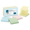 Business Source Reposition Pop-up Adhesive Notes 3" x 3" - Square - Assorted Pastel - Removable, Repositionable, Solvent-free Adhesive - 12 / Pack