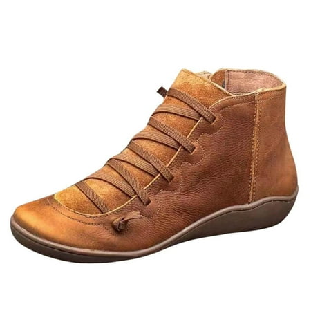

Ankle Boots for Women Women S Casual Flat Leather Retro Lace-Up Boots Side Zipper Round Toe Shoe Boots Ankle Boots Pu 40