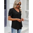 thumbnail image 3 of Womens Summer Shirt V Neck Casual Tshirts Puff Sleeve Tops for Women Trendy Tunic Solid Color, 3 of 6