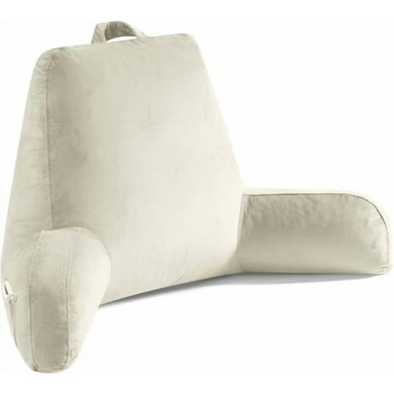 Reading Pillow for Sitting in Bed Adult, Reading Pillow with Shredded Memory Foam, Bed Pillow with Washable Cover, Back Pillow Sitting Up with Extend Arms, Beige, X-Large