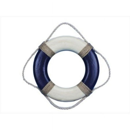 Handcrafted Model Ships Antique-Lifering-Blue-10 Antique Blue and White Decorative Lifering 10 in.