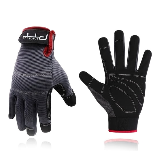 Pototlls Work Gloves for Men Women, Touchscreen Breathable Spandex Foam Padded Palm Knuckle Guard Full Finger for Yard Garden Garage DIY Moving