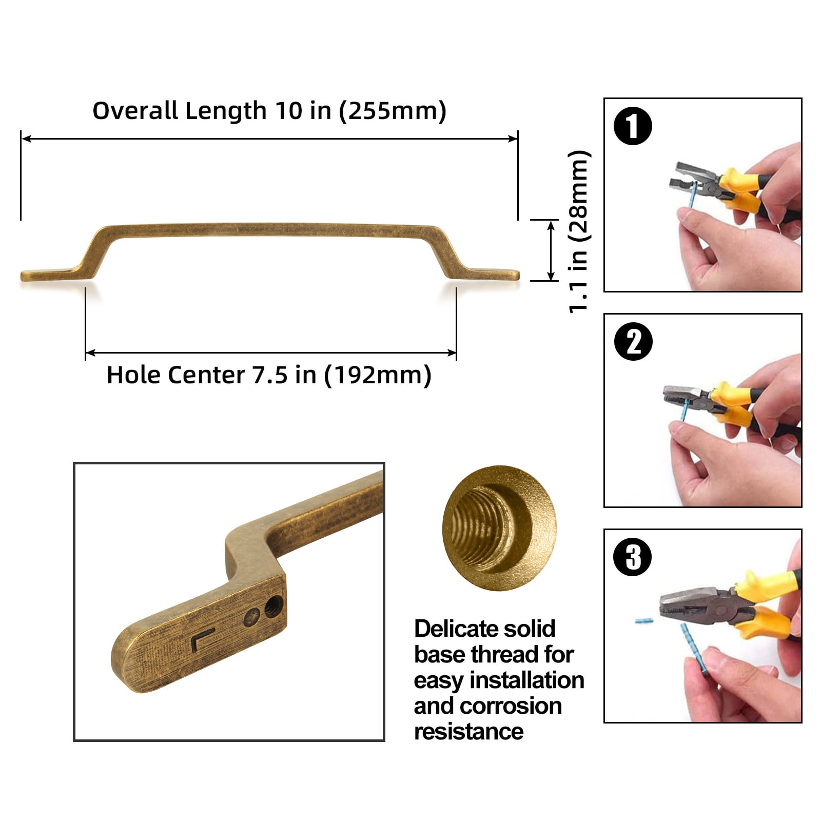 Goo-Ki 6 Pack 7.6" Hole Center Kitchen Cabinet Hardware Antique Brass Drawer Pulls - Retro Brass Bar Handle for Dresser Cupboard , Vintage Bronze Pull for Bathroom Closet Wardrobe , 1751-GT-192