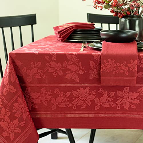 Benson Mills Holiday Elegance Heavyweight Engineered Jacquard Fabric Tablecloth for Christmas, Holiday, and Winter (Red, 60" X 120" Rectangular)