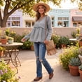 thumbnail image 7 of Boho Western Fringe Long Sleeve Tshirt for Women Fall V Neck Raw Hem Casual Gauze Top Gray M, 7 of 7