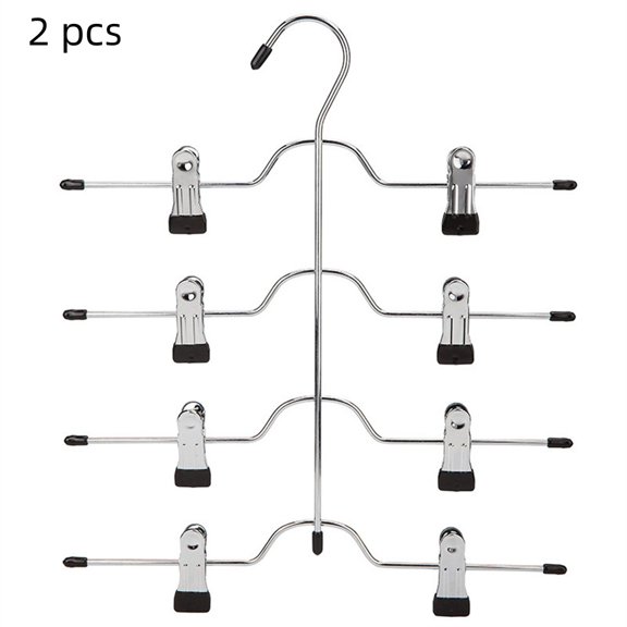 Tutuviw 4 Tier Skirt Hangers with Clips, 2 Pack Black Space Saving Pants Hangers, Metal Trouser Clip Hangers for Trouser, Jeans, Towels