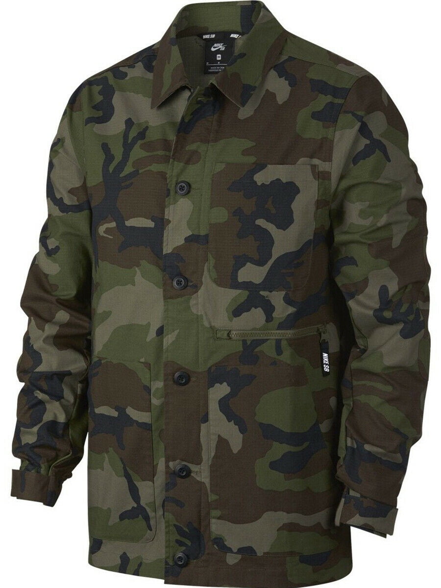 Nike Nike SB Mens Flex Camouflage Camo Zip/Button Jacket Green/Black/Brown AH2331222 (L