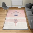 thumbnail image 2 of Nautical Turkish Area Rug, Vintage Marine Design for Ocean Lovers Anchor Compass and Stripes, Soft Carpet for Living Room Decor with Distressed Look, 5.2' X 7.6', Pale Pink, by Ambesonne, 2 of 4