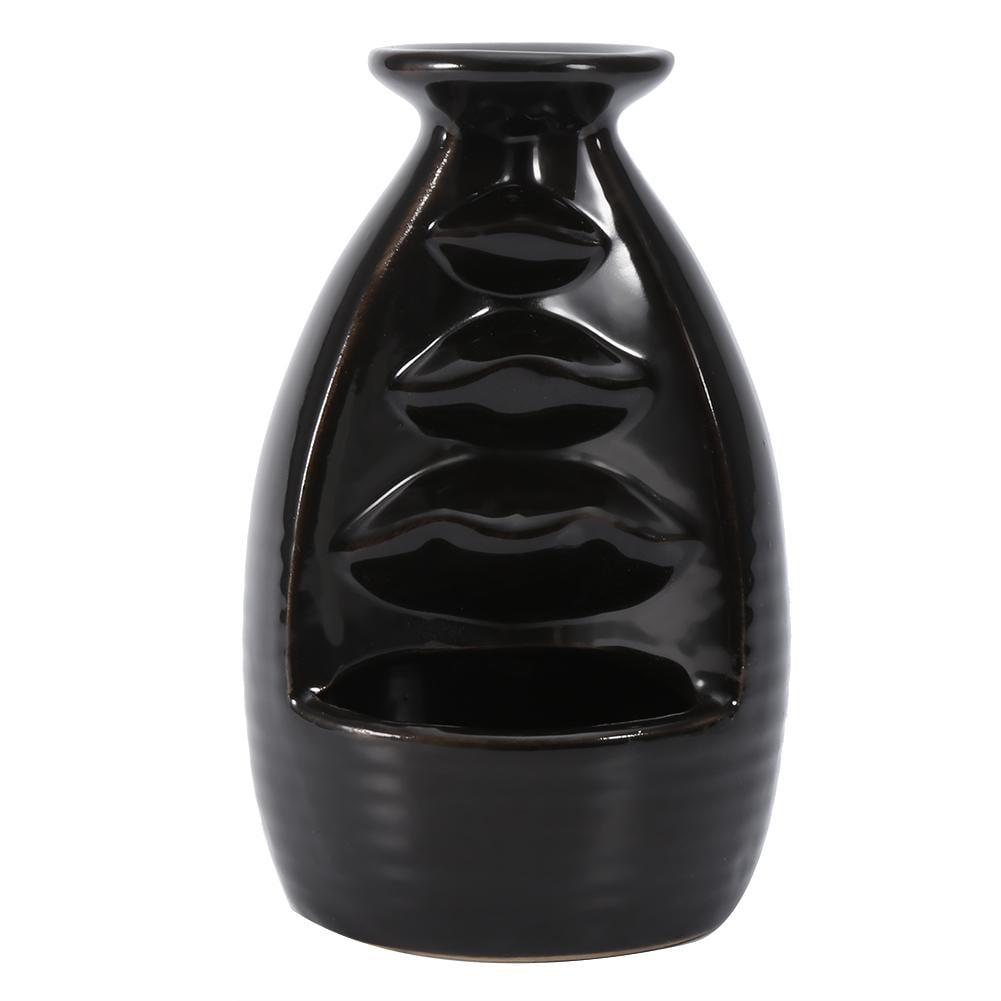 Heavy Stone Brown Tan White Glazed Vase Incense Burner Holder Decor Etched