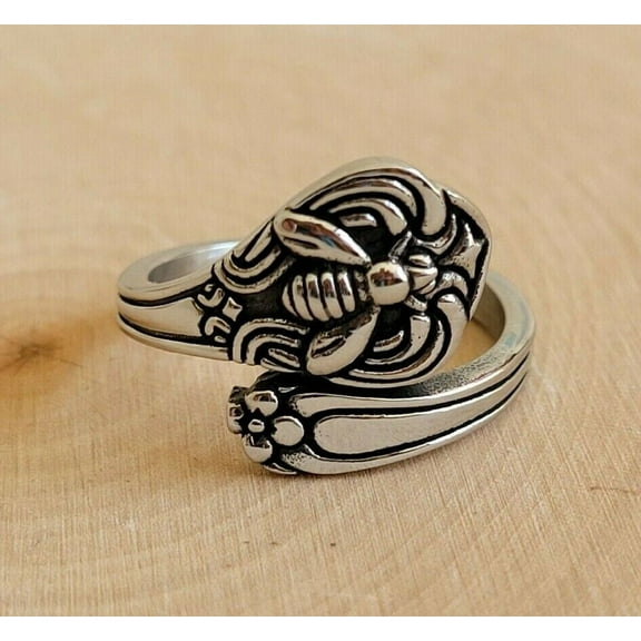 Stainless Steel Bumble Bee Spoon Women Ring - Silver Finish Garden Insect Boho Band by Mdream Size 9