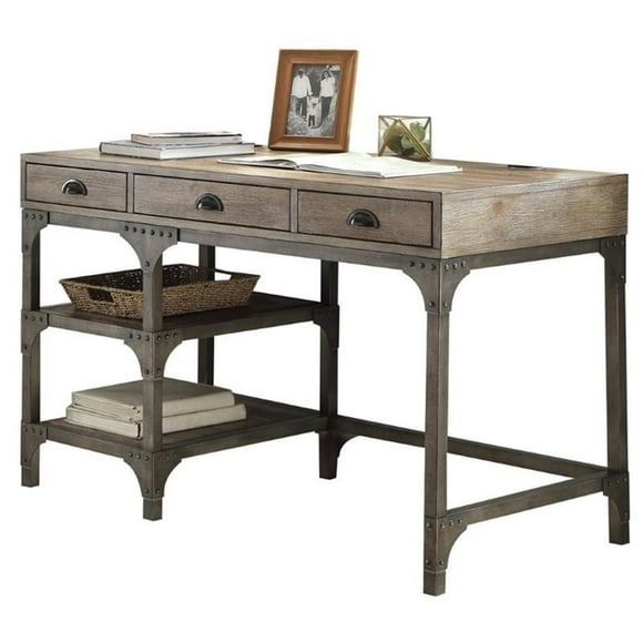 Scranton & Co Writing Desk in Weathered Oak and Antique Silver