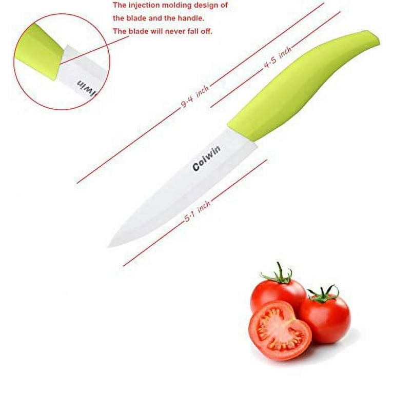 Myvit Ceramic Knives with Sheaths Covers 6 Kitchen Chef Knife 3 4 5  Paring Knife Slicer with Peeler Multicolor Soft-Grip Handle 