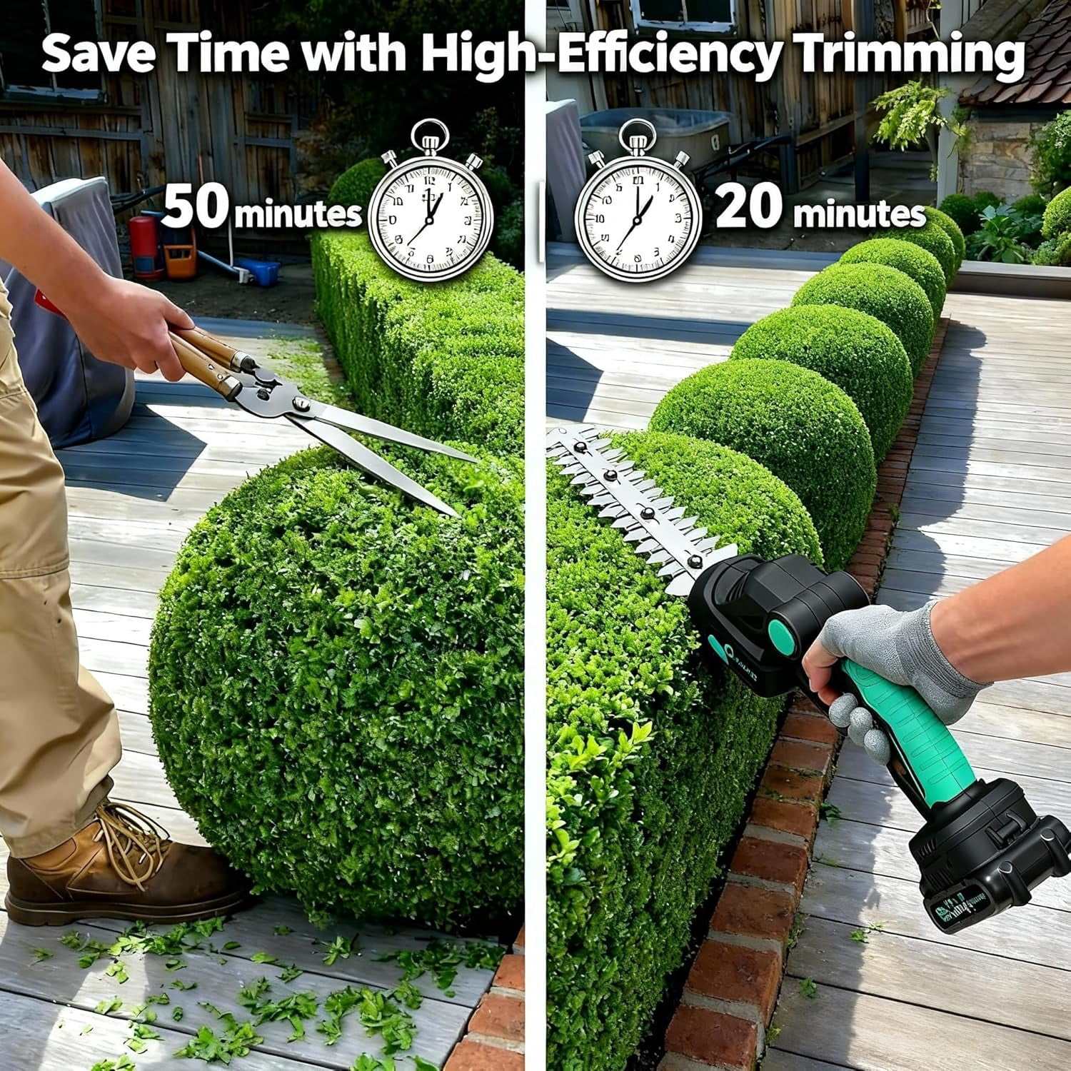 Cordless Grass Shear & Shrubbery Trimmer - 2 in 1 Handheld 20V Electric Hedge Shears with 2 Batteries