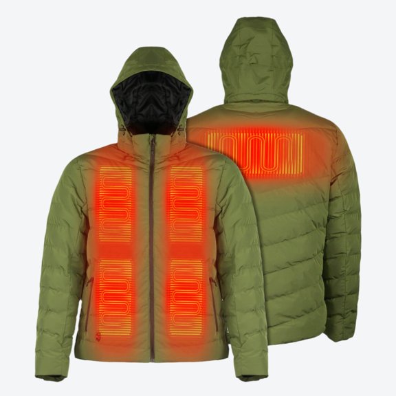 Mobile Warming Crest Heated Jacket for Men, 500-Fill Duck Down, Heated Hand Pockets, 7.4V Battery, Olive Green, Small