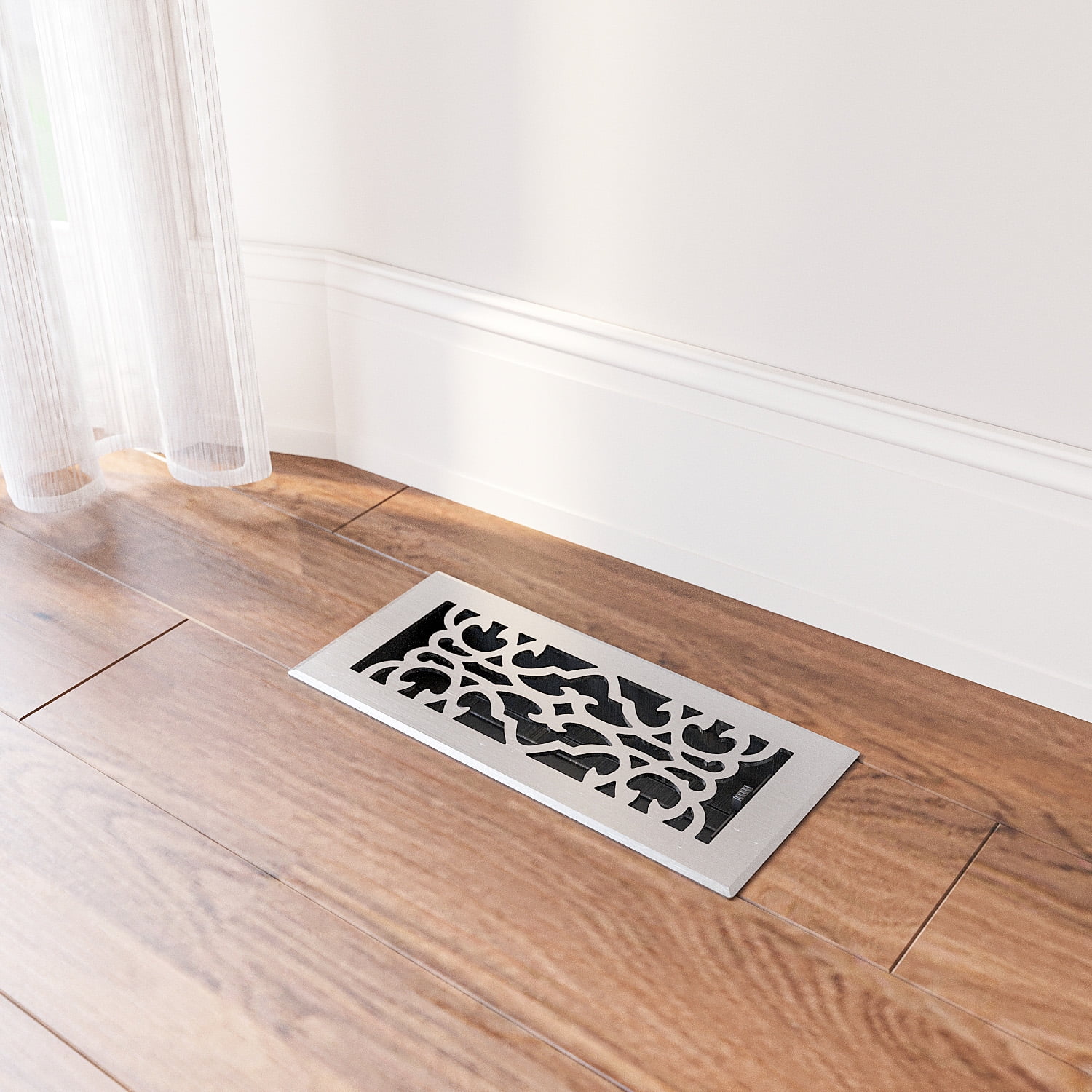 Naiture Louvered Floor Register, Traditional Style Stainless Steel with Damper or Lever, Duct Size 4" X 10" (Overall Size 5-1/4" X 11-5/8"), Brushed Nickel Finish