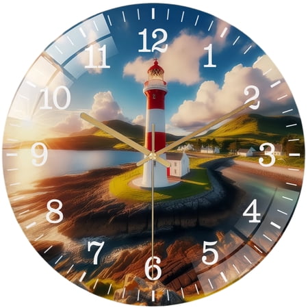 Decorative Clocks: Lighthouse on Peninsula Glass Wall Clock ,Decor Wall Clock.Gift for Her for