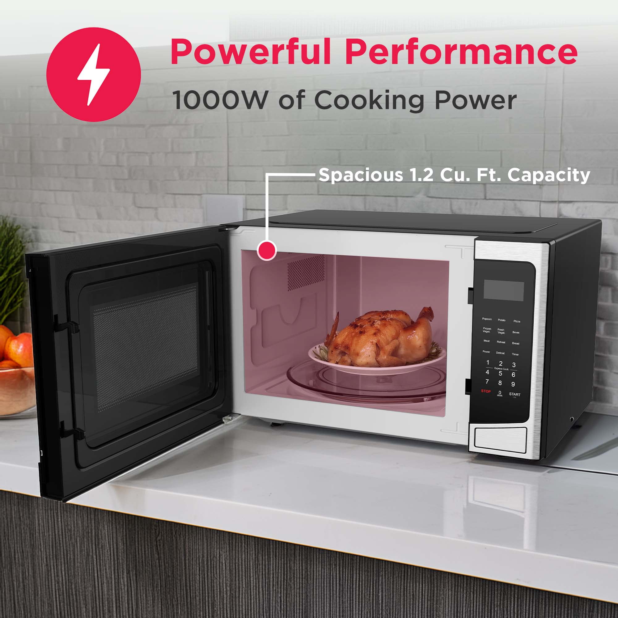 Frigidaire 1.2 Cu. ft. Countertop Microwave, 1000 Watt Microwave with Inverter Technology, 10 Power Levels,  Stainless Steel