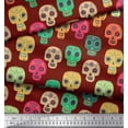 thumbnail image 3 of Soimoi Red Modal Satin Fabric Tribal Skull Print Fabric by Yard 42 Inch Wide, 3 of 3