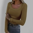 thumbnail image 2 of OSOLU Solid Color Women Long Sleeve Shirts Square Neck Slim Fit Basic Tops Casual Ribbed Thermal Undershirts Tee Trendy Dailywear, 2 of 5