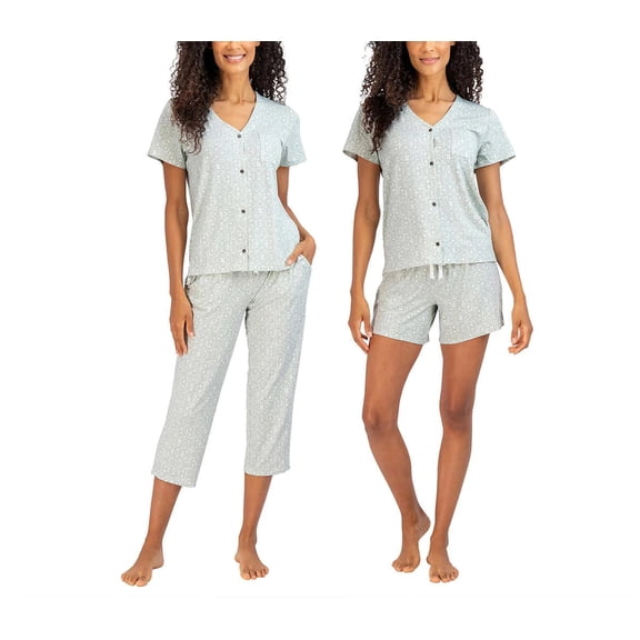 Lucky Brand Ladies' 3-Piece Button Front Pajama Set (Green, Medium)
