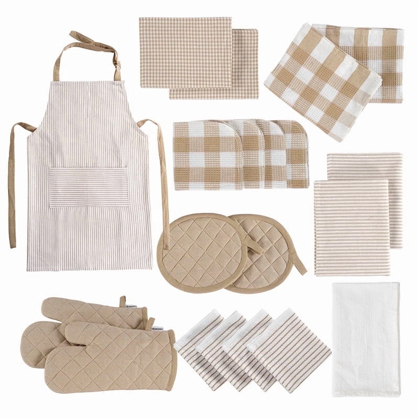 Casa Platino 20-Piece Absorbent Dishcloths and Heat-Resistant Oven Mitts Set - Beige