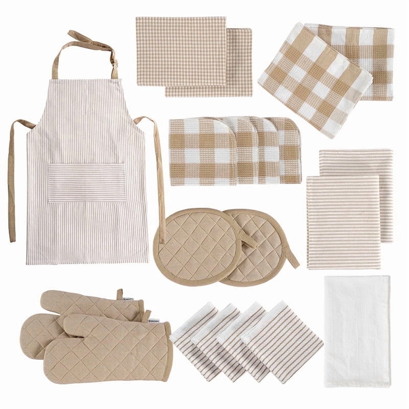 Casa Platino 20-Piece Absorbent Dishcloths and Heat-Resistant Oven Mitts Set - Beige