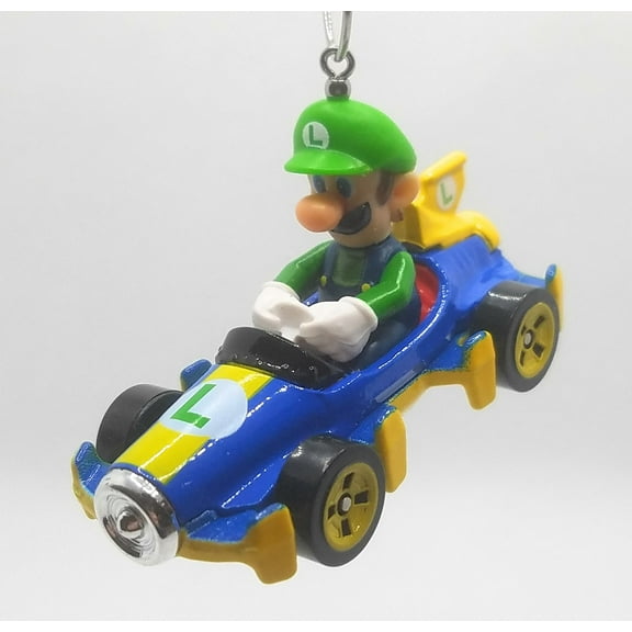Christmas Ornament for Mario Kart Luigi Mach 8 Blue Yellow