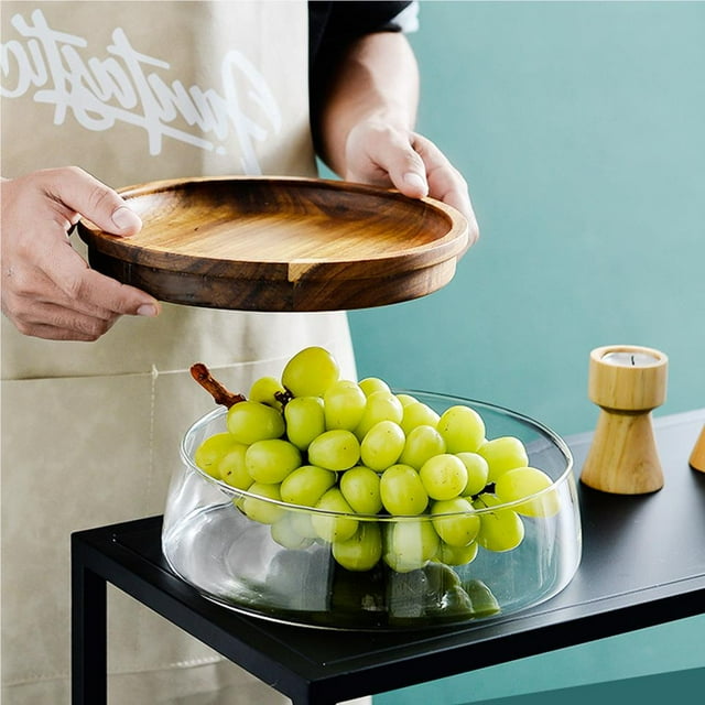 Maoww Wooden Fruit Nut Storage Box Glass Nut Storage Box with Wooden Lid Fruit Container