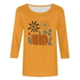 thumbnail image 4 of FAVIPT Pumpkin Tee Shirts for Women 3/4 Sleeve Crew Neck Blouses Halloween Cute Print Vacation Shirts Casual Trendy Fall 2025 Tees Yellow,M, 4 of 4
