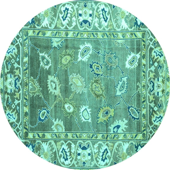 Ahgly Company Indoor Round Oriental Turquoise Blue Traditional Area Rugs, 6' Round