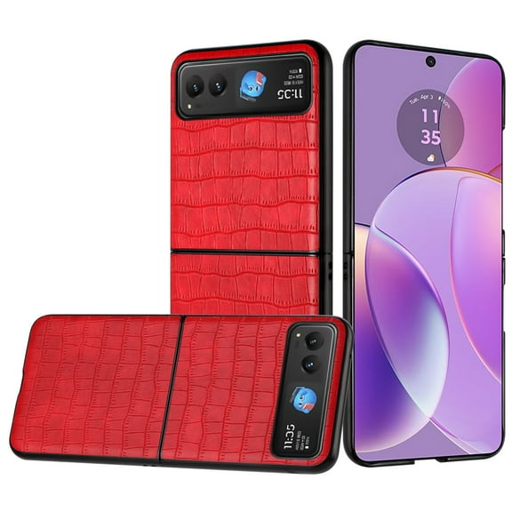 For Motorola Razr 2023 Pu Vegan Leather Premium Hard Snap On Case Cover - Red