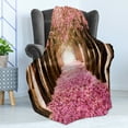 thumbnail image 4 of Romantic Soft Flannel Fleece Throw Blanket, Falling Petals over the Tunnel of Blossoming Flower Trees, Cozy Plush for Indoor and Outdoor Use, 60" x 80", Pink Dark Brown, by Ambesonne, 4 of 5