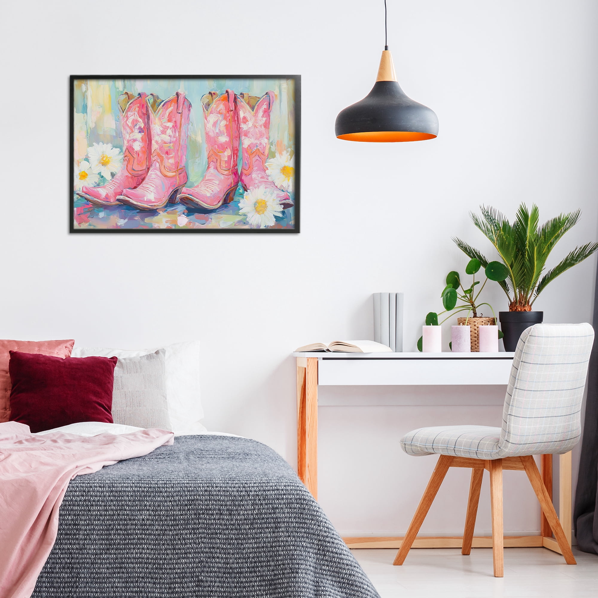 Stupell Industries Pink Cowgirl Boots Pairs Black Framed Giclee Art, design by Tina LeCour