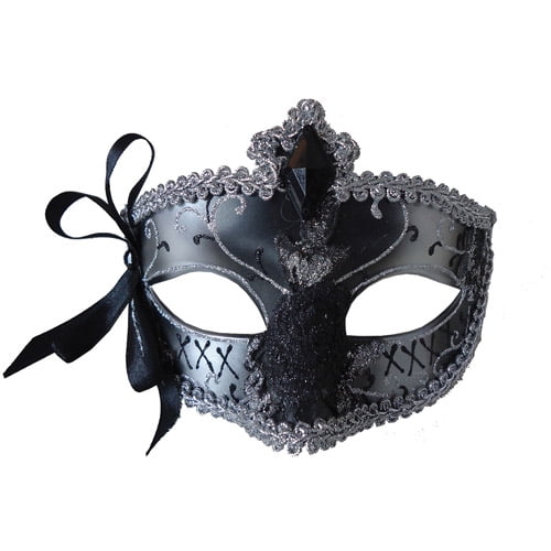 Silver and Black Mardi Gras Eye Mask Adult Halloween Accessory ...