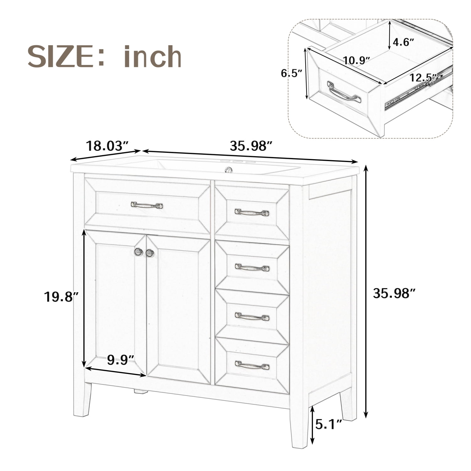 Harper & Bright Designs 36" Bathroom Cabinet Vanity with Sink Combo, White Bathroom Storage Cabinet with 3 Drawers and Two Doors, Solid Wood Frame and MDF Board