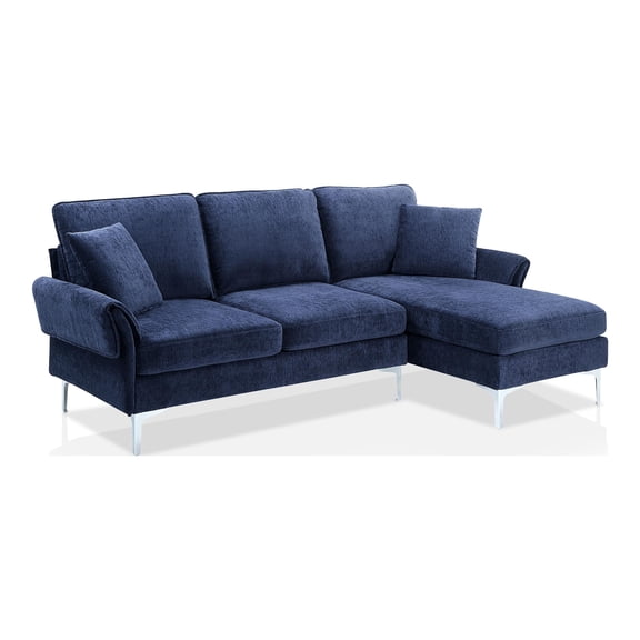 Furniture of America Jarnn Contemporary Chenille L-Shaped Sectional in Navy