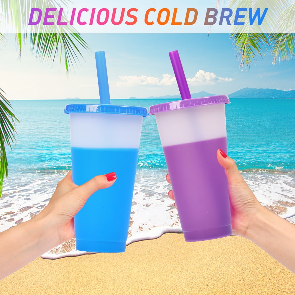 32oz Reusable Cold Cups with Lids & Straws for Adults & Kids  5 Pack Blank  Color Changing Cups Plastic Tumblers Cold Party Drinking Cups 