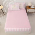 thumbnail image 4 of Castle Fairy Plaid Gold Letter K Zipper Full Size Comforter Sets with Fitted Sheet and 2 Pillowcases for Girls,Minimalist Checkered Zipper Bedding Set for Bedroom,4pcs,Reversible, 4 of 6